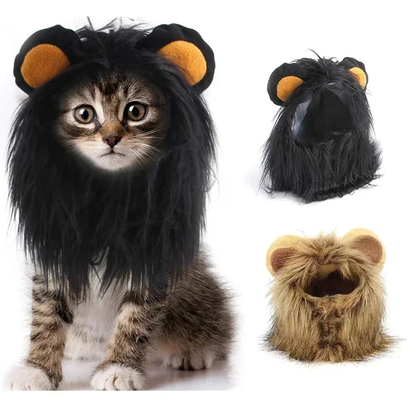 Majestic Lion Mane Cat Wig Hat - Adorable Pet Cosplay Costume with Ears