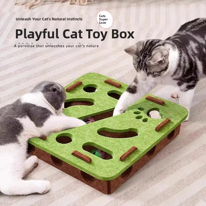 Interactive Felt Cat Puzzle Box & Ball Launcher Activity Game