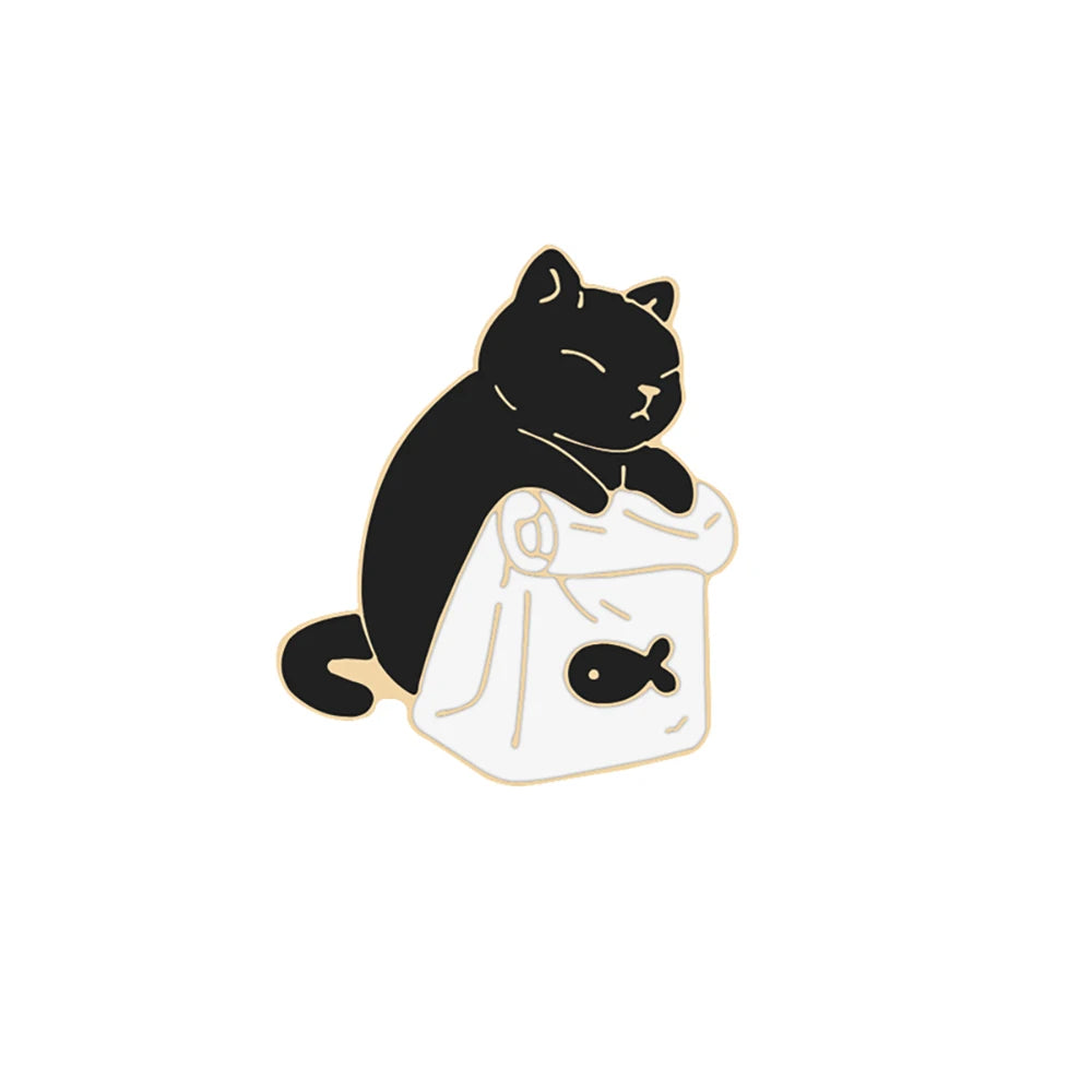 Edgy, Cute, Rebel, Punk Black-White Cat with Knife Enamel Pin