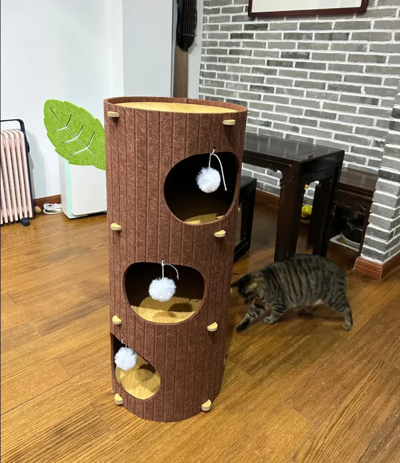 Minimalist Multi-Layer Felt Tree Stump Cat House & Scratching Lounge