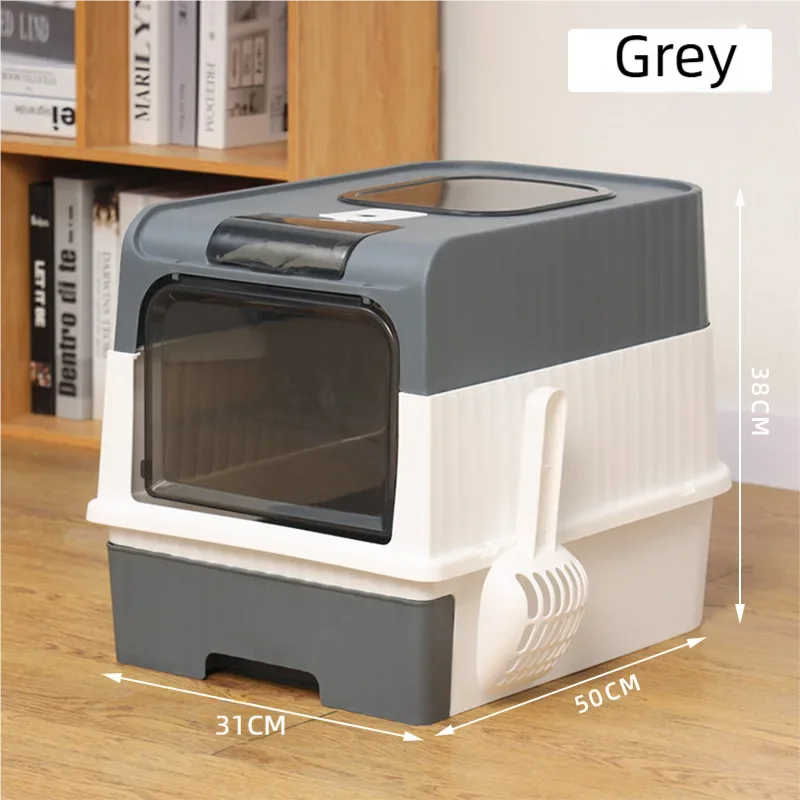 Foldable Fully Enclosed Cat Litter Box | Anti-Tracking Front-Entry Top-Exit Kitty Toilet with Scoop