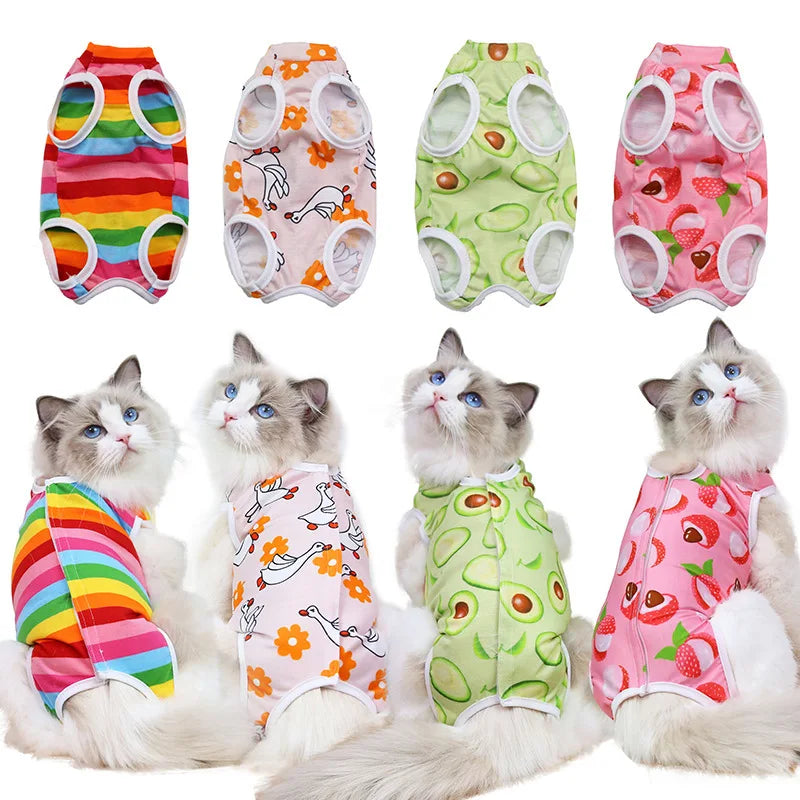 Cute Breathable Cat Surgery Recovery Suit - Anti-Lick Post-Op Protection Onesie