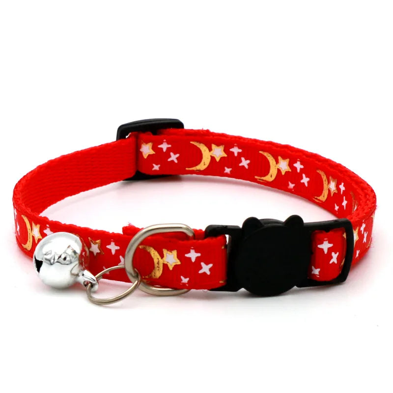 Stars & Moon Reflective Cat Collar | Breakaway Safety Necklace with Cute Bell