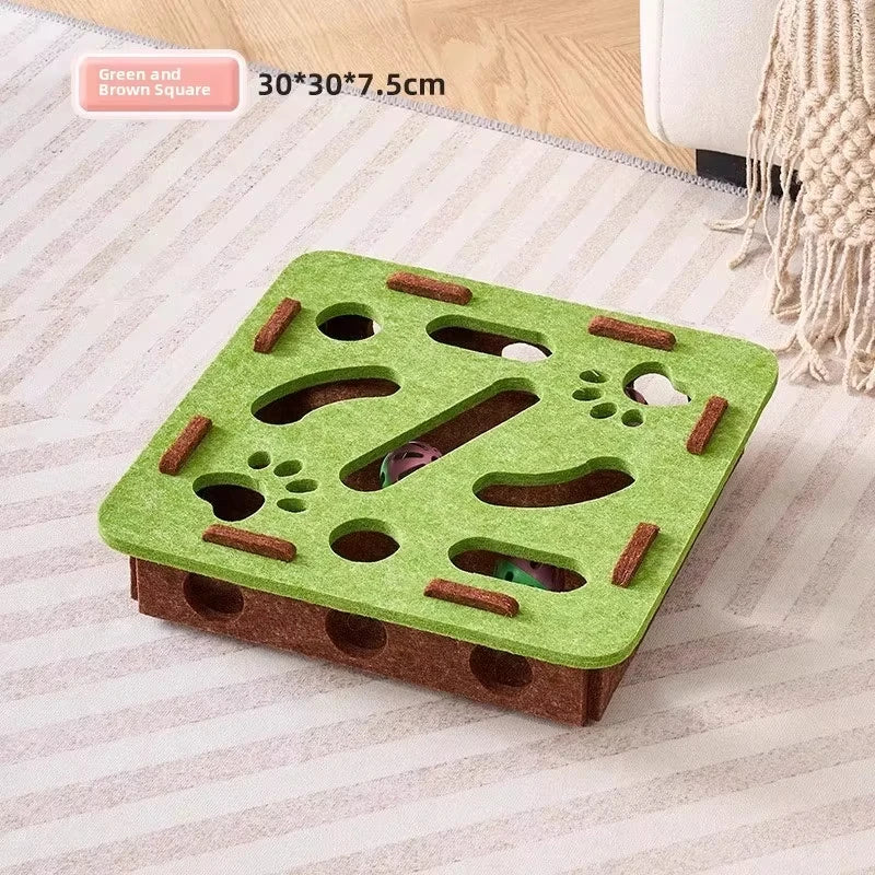Interactive Felt Cat Puzzle Box & Ball Launcher Activity Game