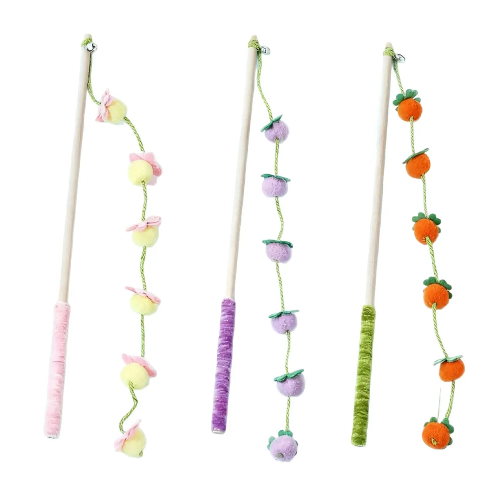 Premium 15.7-Inch Wooden Fruit-Shaped Cat Teaser Wand with Ergonomic Anti-Slip Grip