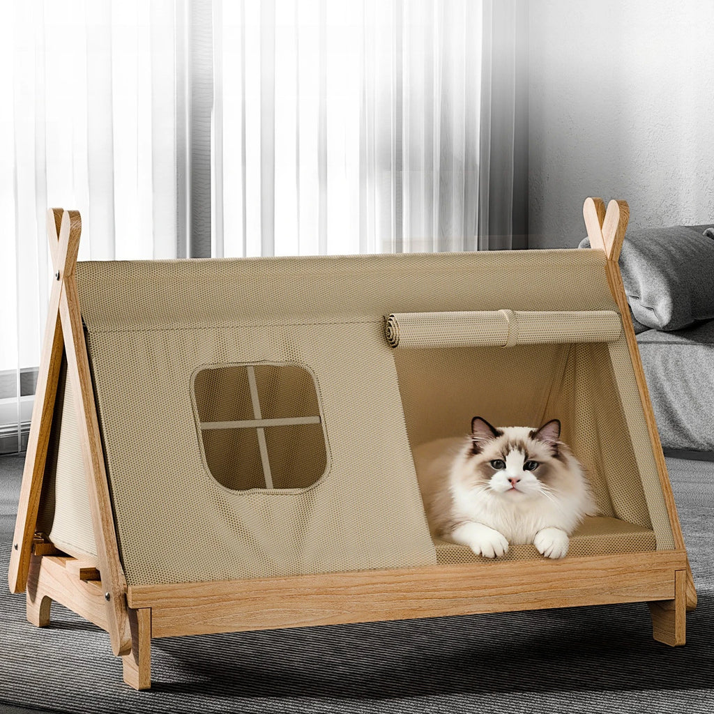 The Sanctuary Elevated Solid Wood Cat Tent Bed