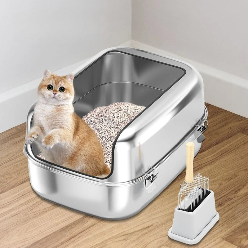 Extra Large Stainless Steel High-Sided Litter Box