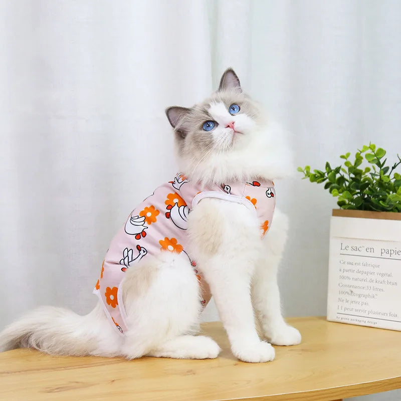 Cute Breathable Cat Surgery Recovery Suit - Anti-Lick Post-Op Protection Onesie