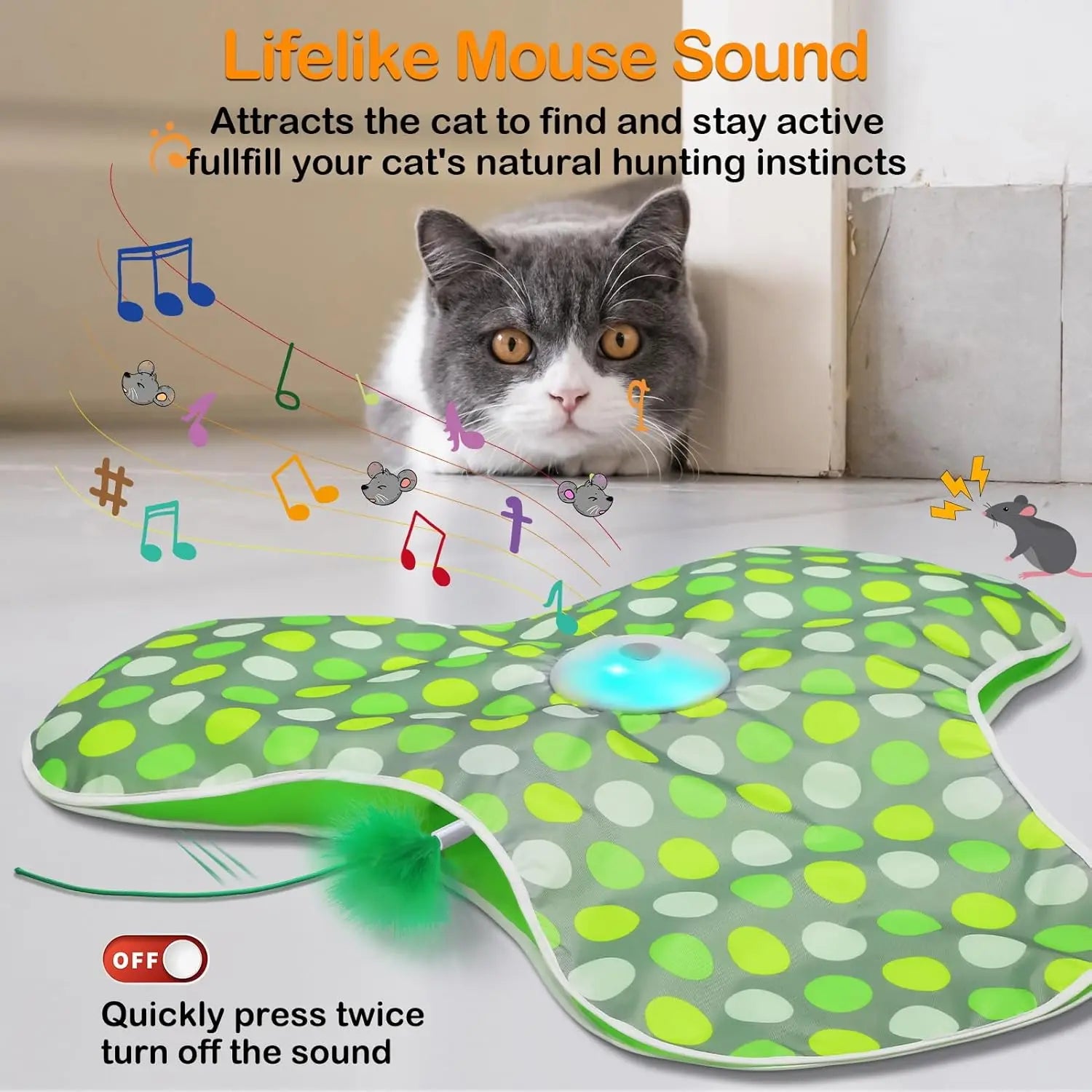 Automatic Peek-a-Boo Moving Feather & Squeaky Mouse Cat Toy