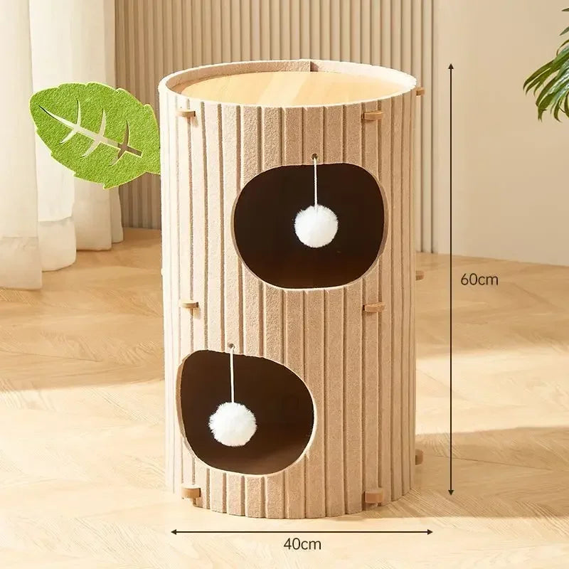 Minimalist Multi-Layer Felt Tree Stump Cat House & Scratching Lounge