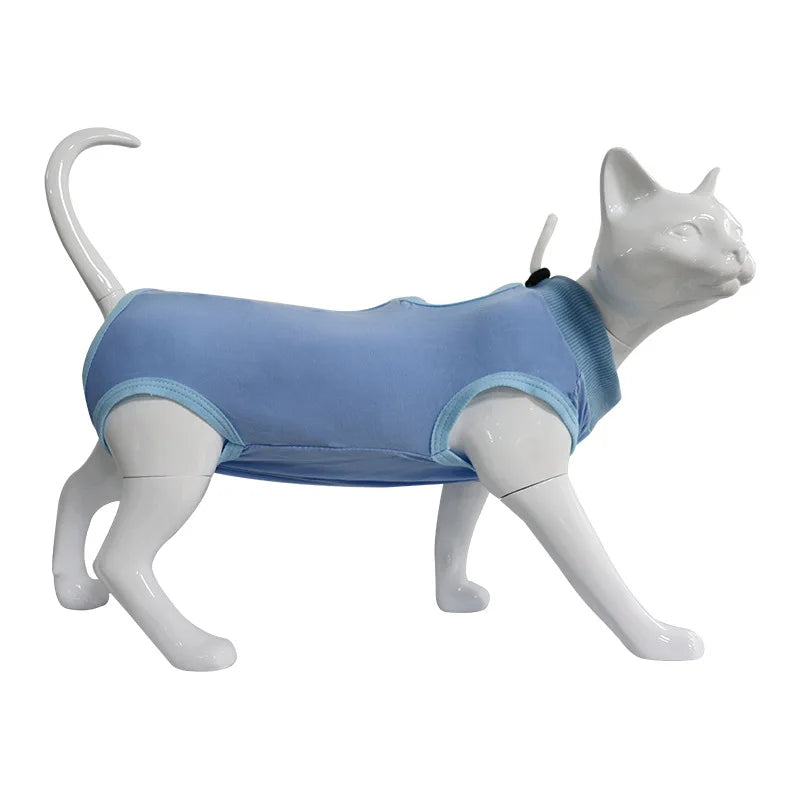Minimalist Solid Cat Surgery Recovery Vest - Breathable Anti-Lick Post-Op Jumpsuit