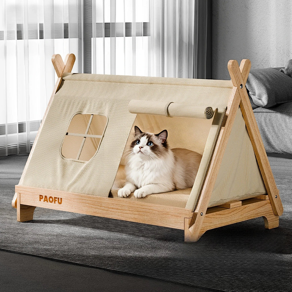 The Sanctuary Elevated Solid Wood Cat Tent Bed