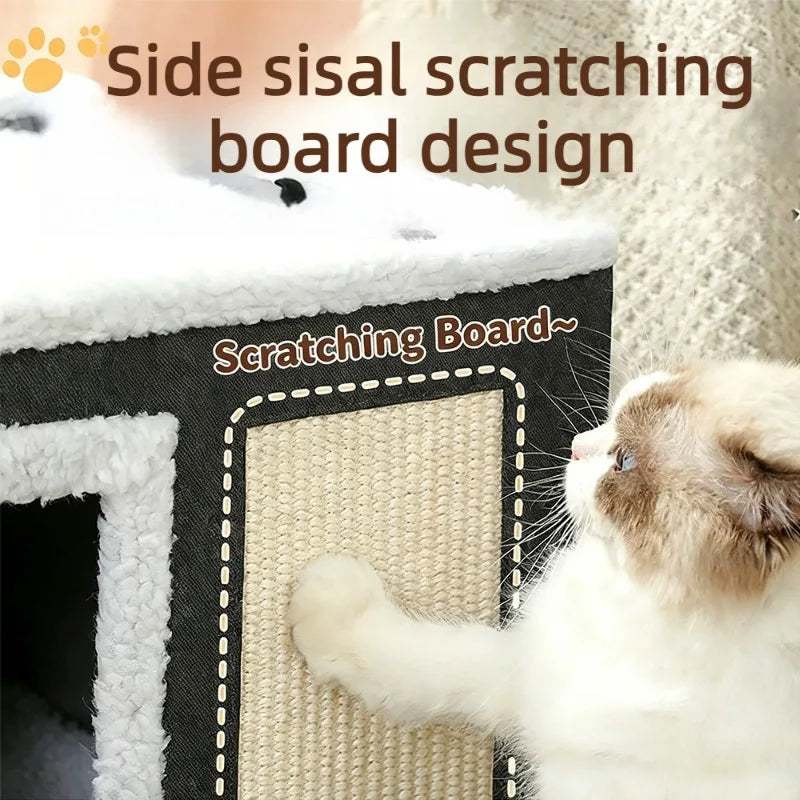 3-in-1 Foldable Cat Bed Condo with Scratching Board