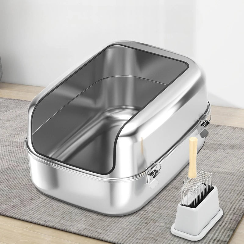 Extra Large Stainless Steel High-Sided Litter Box