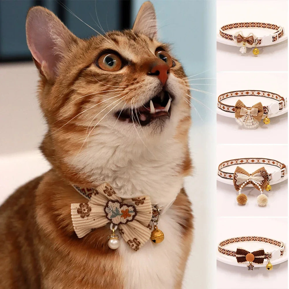 Adjustable Cartoon Print Cat Collar with Location Bell