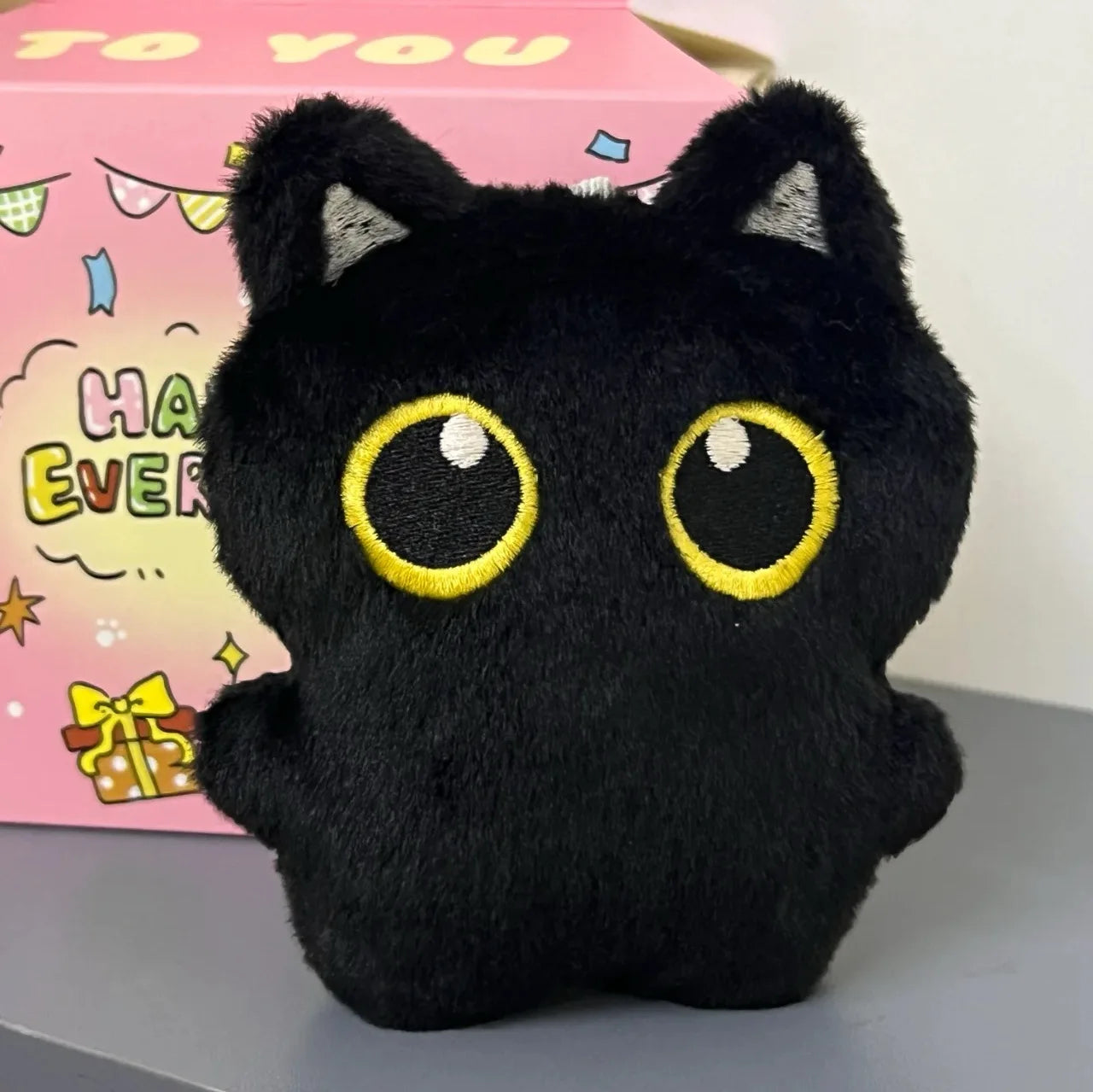 Cute Pilot Plush Black Cat Keychain