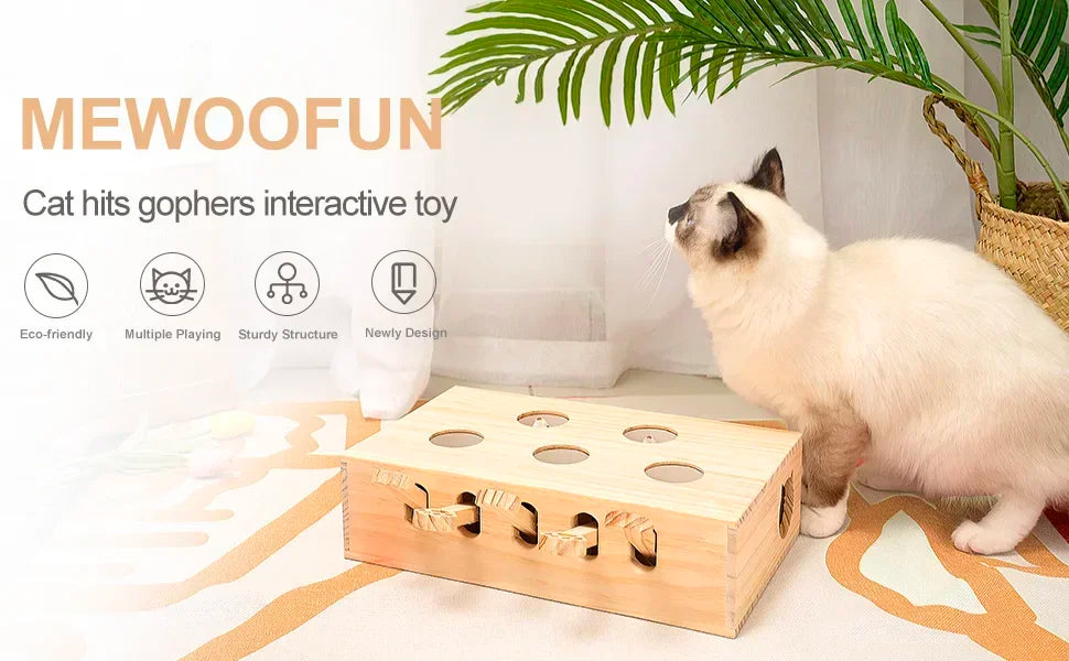 Solid Wood Interactive Whack-A-Mole Cat Toy