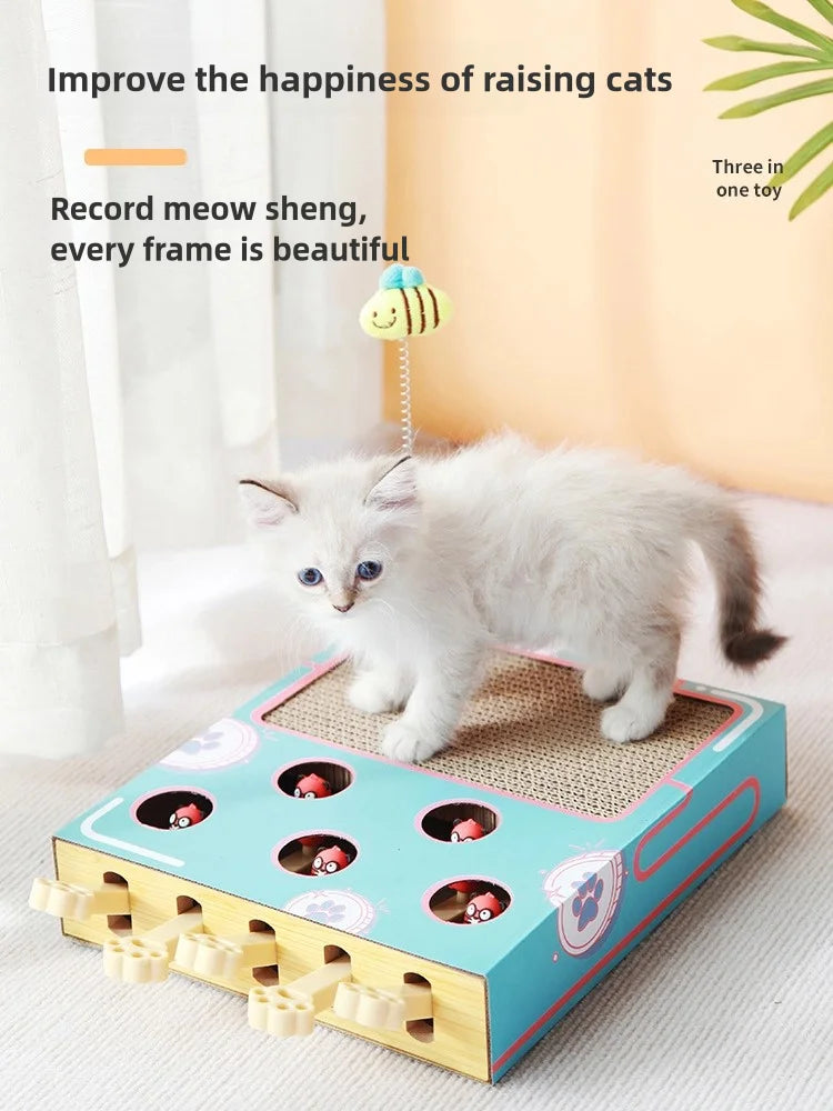 Interactive 3-in-1 Whack-A-Mole Cat Enrichment Toy & Scratching Pad