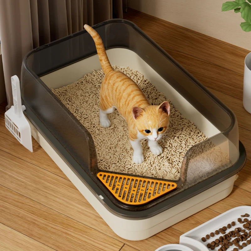 Splash-Proof High-Fence Semi-Enclosed Cat Litter Box