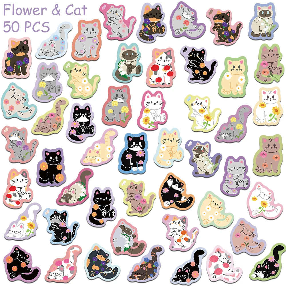 Whimsical Express 50-Piece Waterproof Cat Sticker Pack