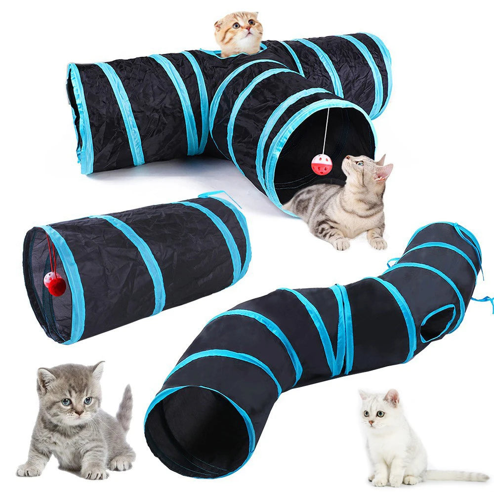 Interactive Foldable Cat Tunnel System | S-Type & Y-Type Crinkle Drill Barrel with Hanging Toy