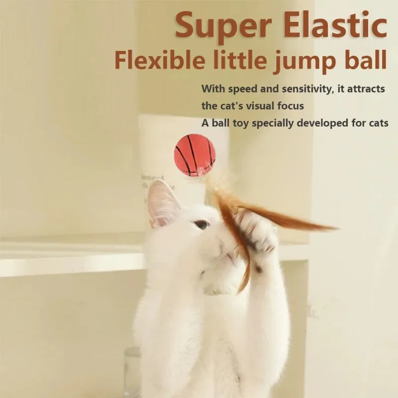 Elastic Silicone Bouncy Ball with Feathers Cat Toy