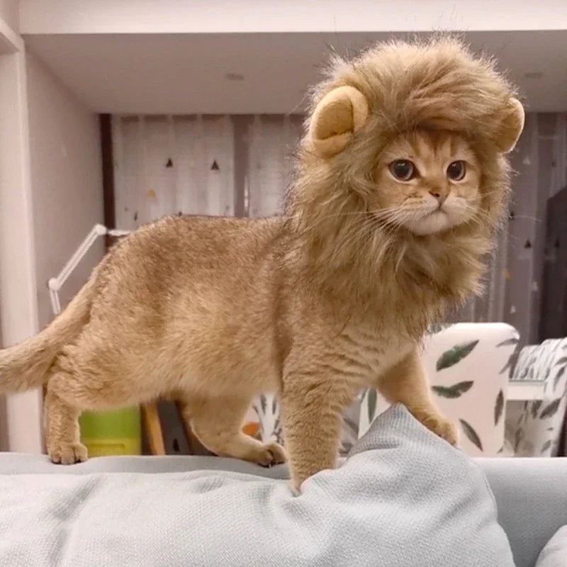 Majestic Lion Mane Cat Wig Hat - Adorable Pet Cosplay Costume with Ears