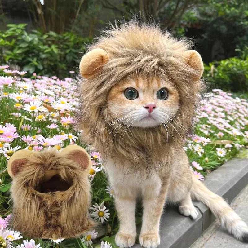 Majestic Lion Mane Cat Wig Hat - Adorable Pet Cosplay Costume with Ears