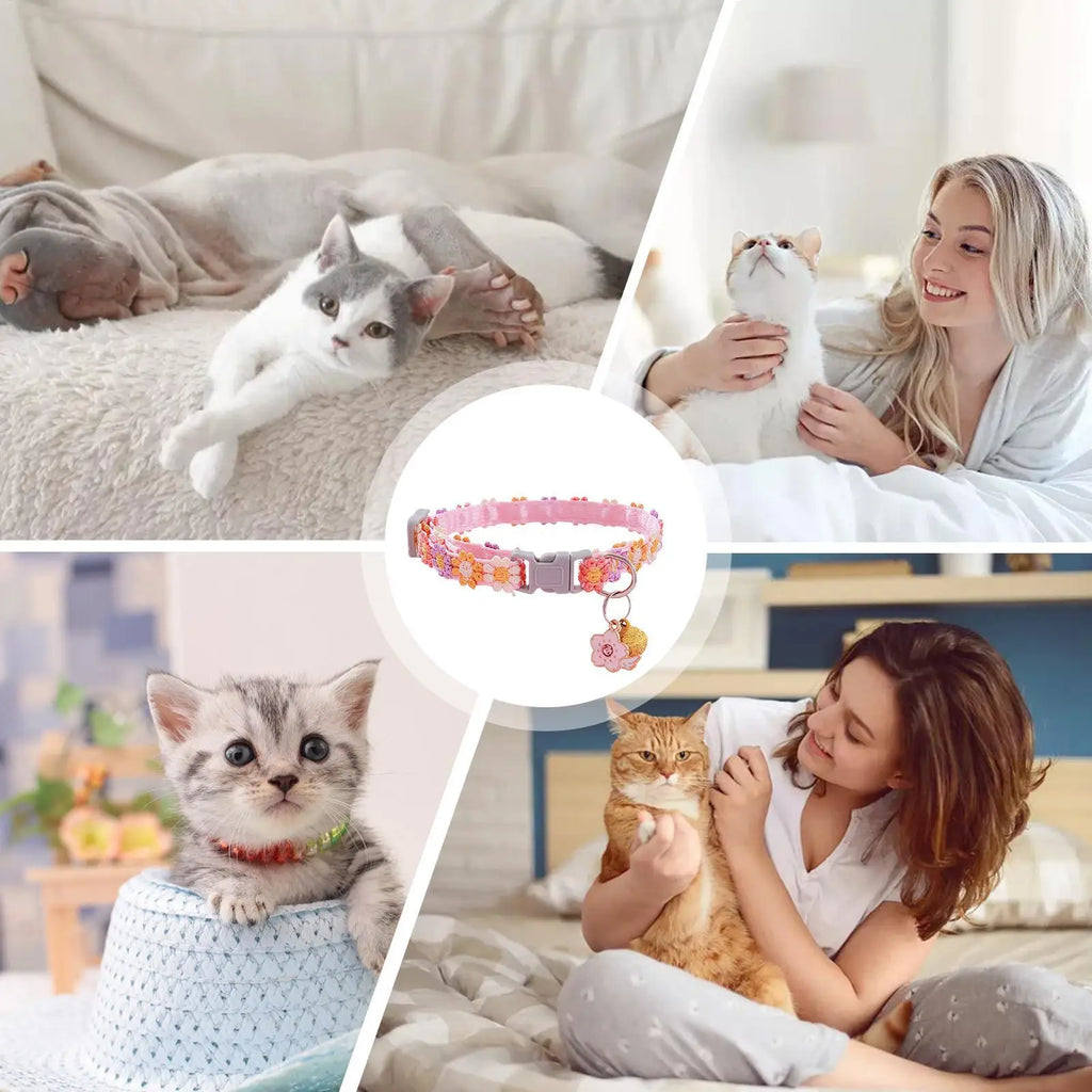 Adjustable Flower Breakaway Cat Collar with Detachable Bell