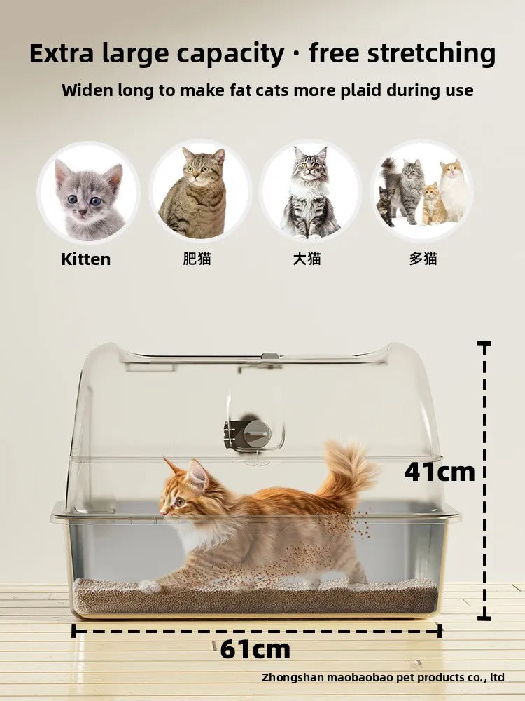 Enclosed Stainless Steel Luxury Cat Litter Box | Anti-Splash Odor-Free XL Kitty Toilet