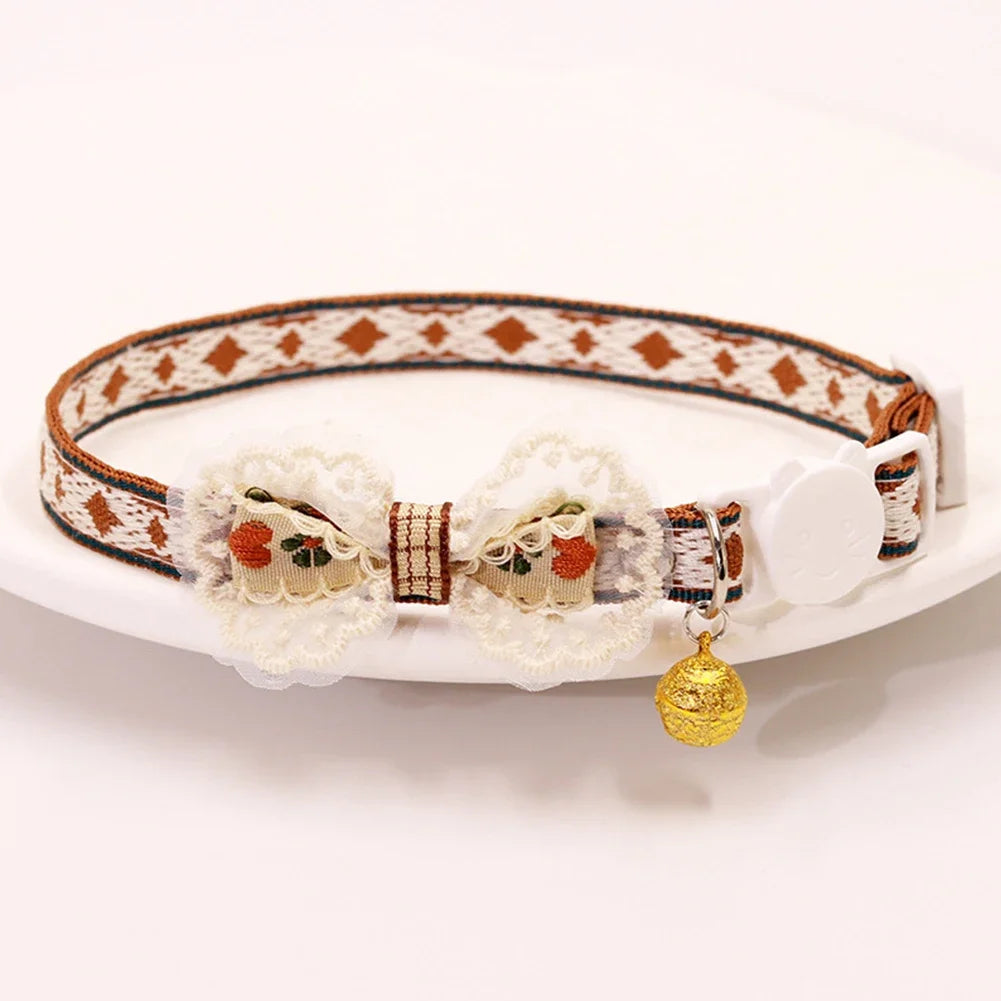 Adjustable Cartoon Print Cat Collar with Location Bell