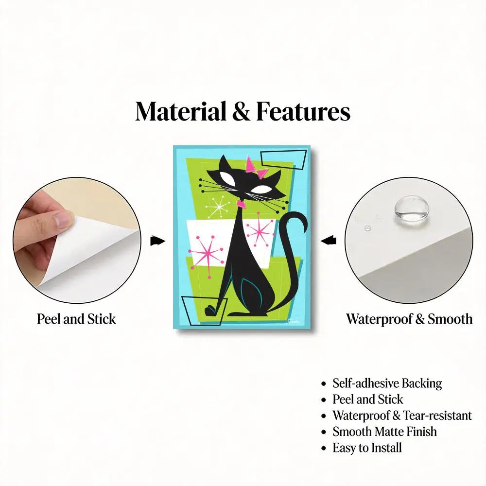 Retro 70s Feline Medieval Modern Peel & Stick Art Poster