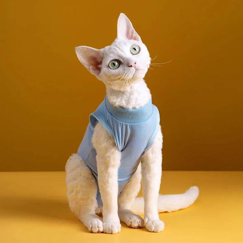 Minimalist Solid Cat Surgery Recovery Vest - Breathable Anti-Lick Post-Op Jumpsuit