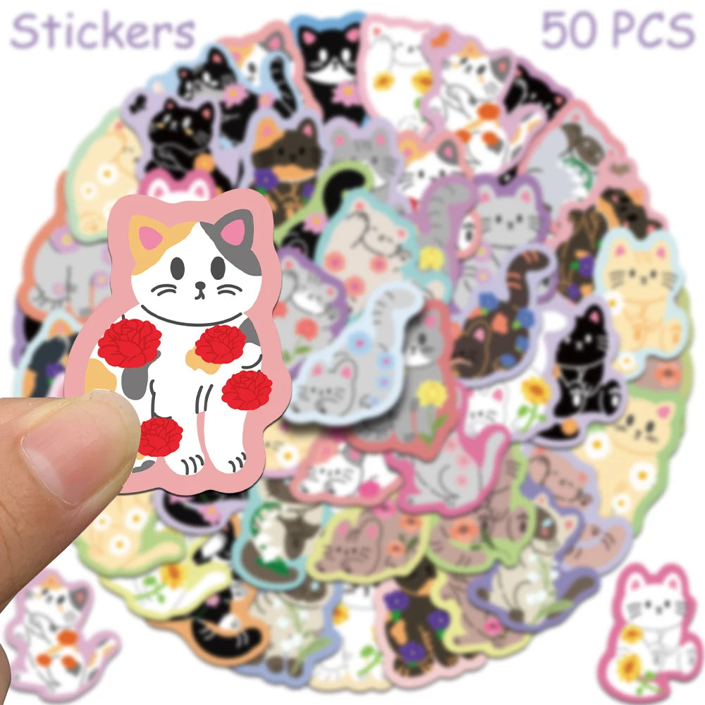 Whimsical Express 50-Piece Waterproof Cat Sticker Pack