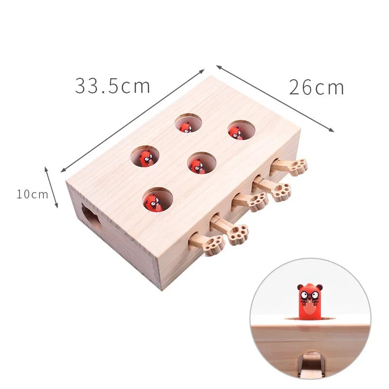 Solid Wood Interactive Whack-A-Mole Cat Toy
