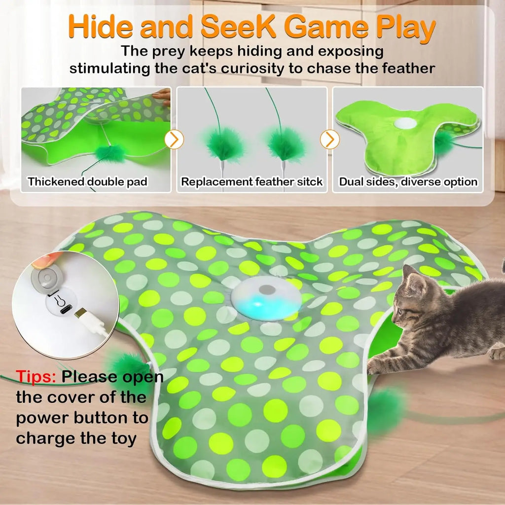 Automatic Peek-a-Boo Moving Feather & Squeaky Mouse Cat Toy
