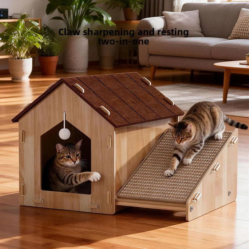 Integrated Double-Layer Cat House & Jute Scratching Board