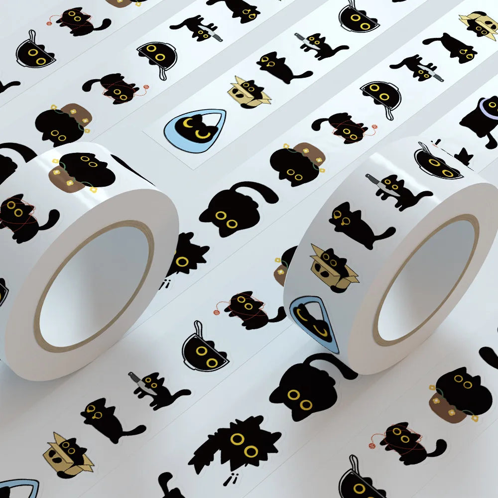 The Club Mascot 500-Piece Cute Black Cat Sticker Roll