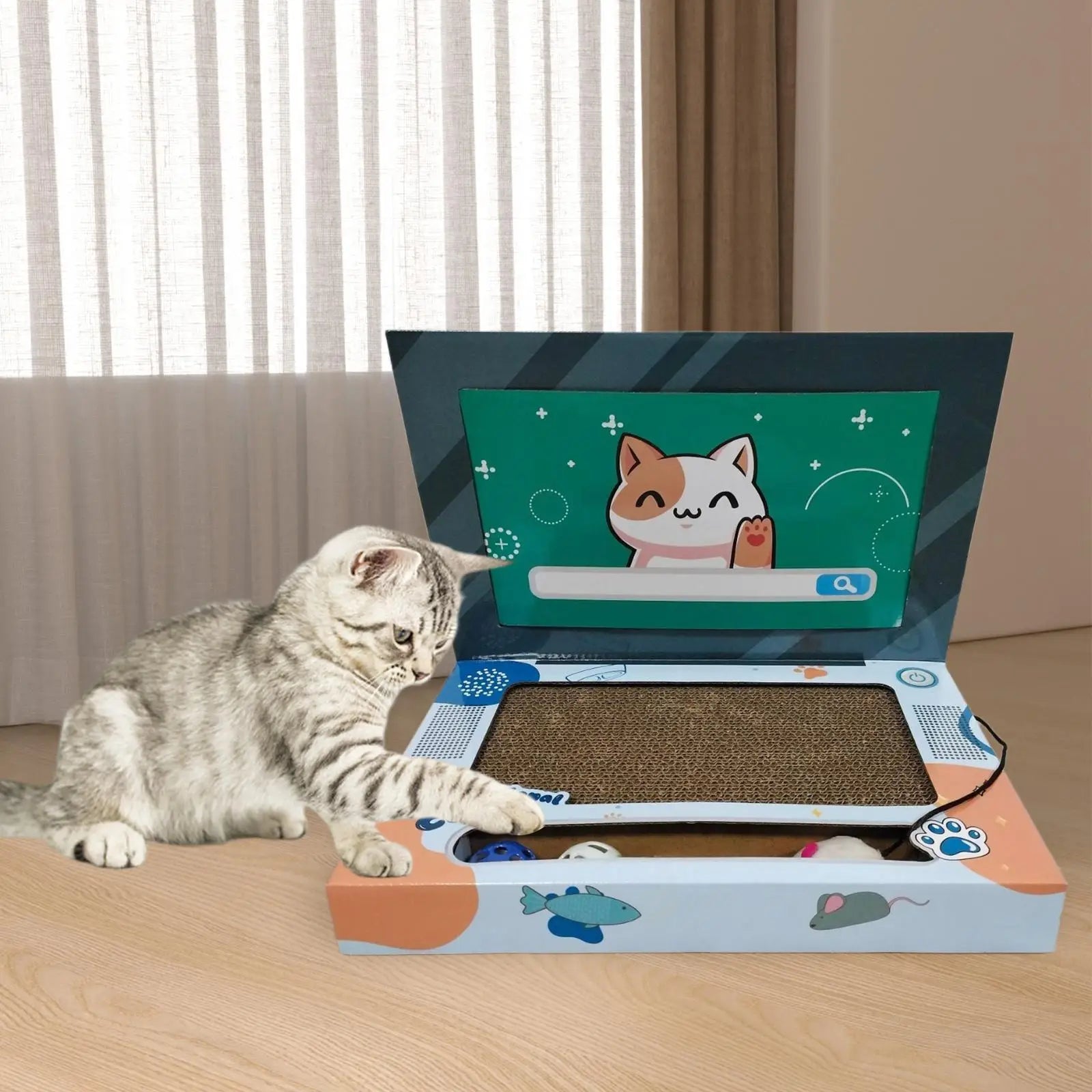 Serenable 3-in-1 Foldable Cat "Laptop" Scratcher & Interactive Play Station