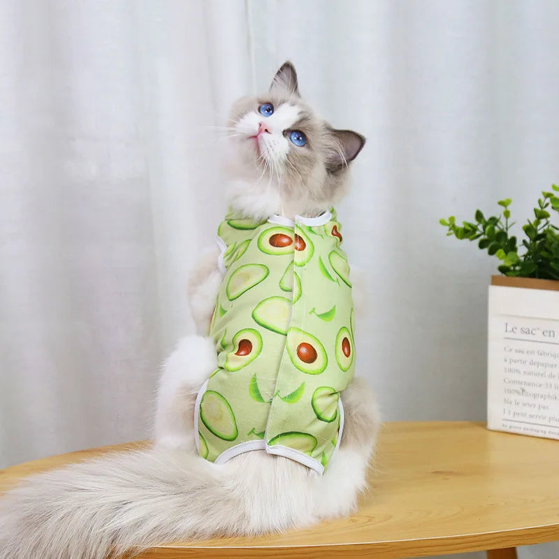 Cute Breathable Cat Surgery Recovery Suit - Anti-Lick Post-Op Protection Onesie