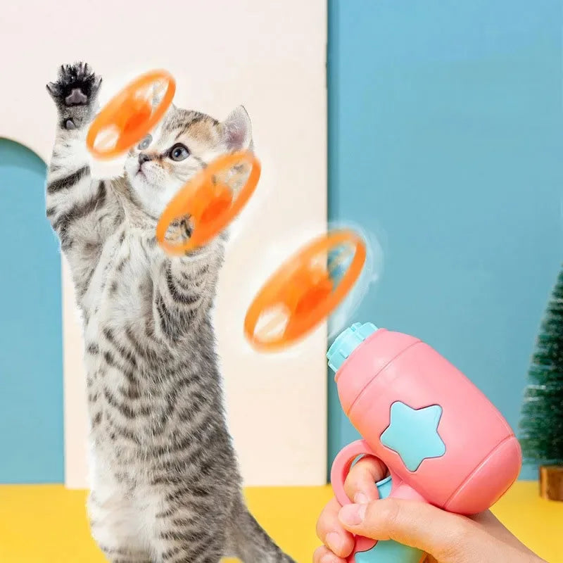 Mini Flying Disc Cat Launcher Gun | Interactive Pocket-Sized Indoor Chasing Toy