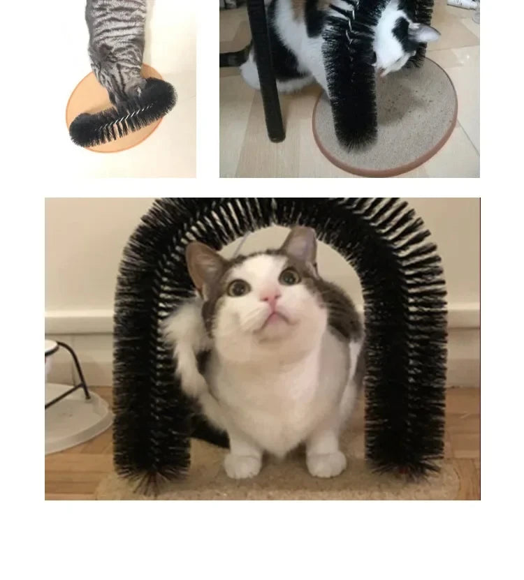 3-in-1 Cat Grooming Arch & Scratching Pad | Interactive Self-Massage Bristle Toy