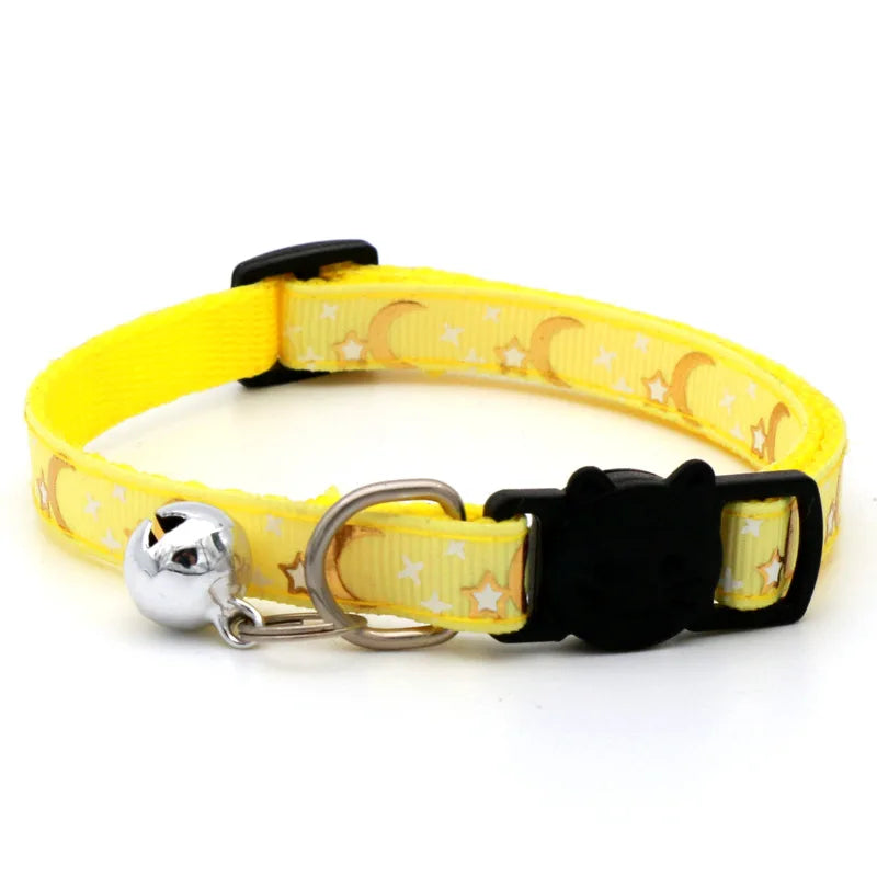 Stars & Moon Reflective Cat Collar | Breakaway Safety Necklace with Cute Bell