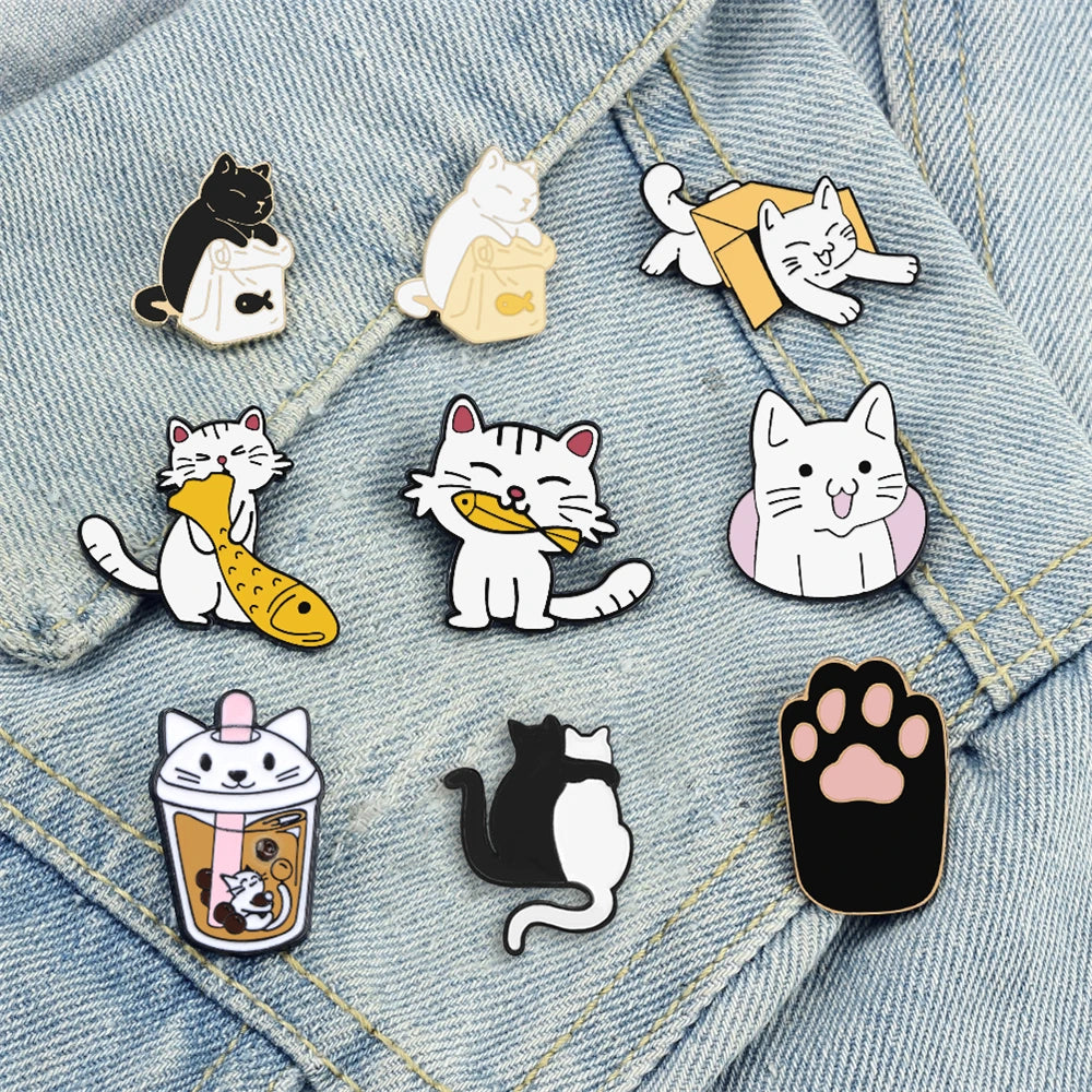 Edgy, Cute, Rebel, Punk Black-White Cat with Knife Enamel Pin