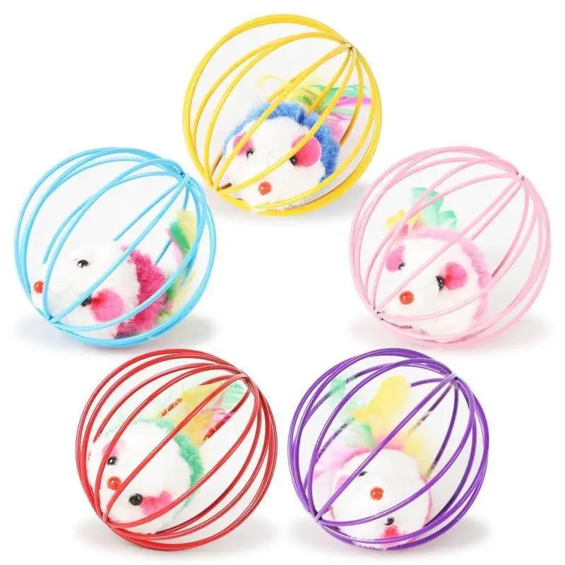 Interactive Metal Cage Rolling Mouse Toy | Erratic Chase Ball with Sand Sound Effects