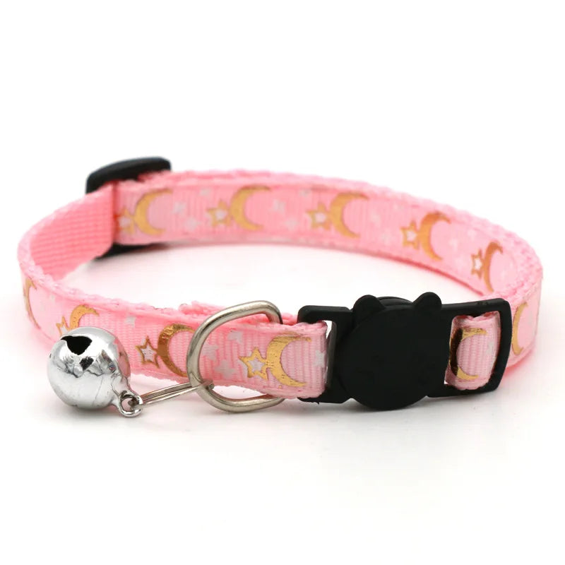 Stars & Moon Reflective Cat Collar | Breakaway Safety Necklace with Cute Bell