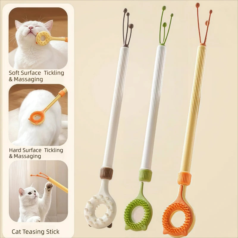 2-in-1 Retractable Kitten Teaser Wand & Grooming Massager