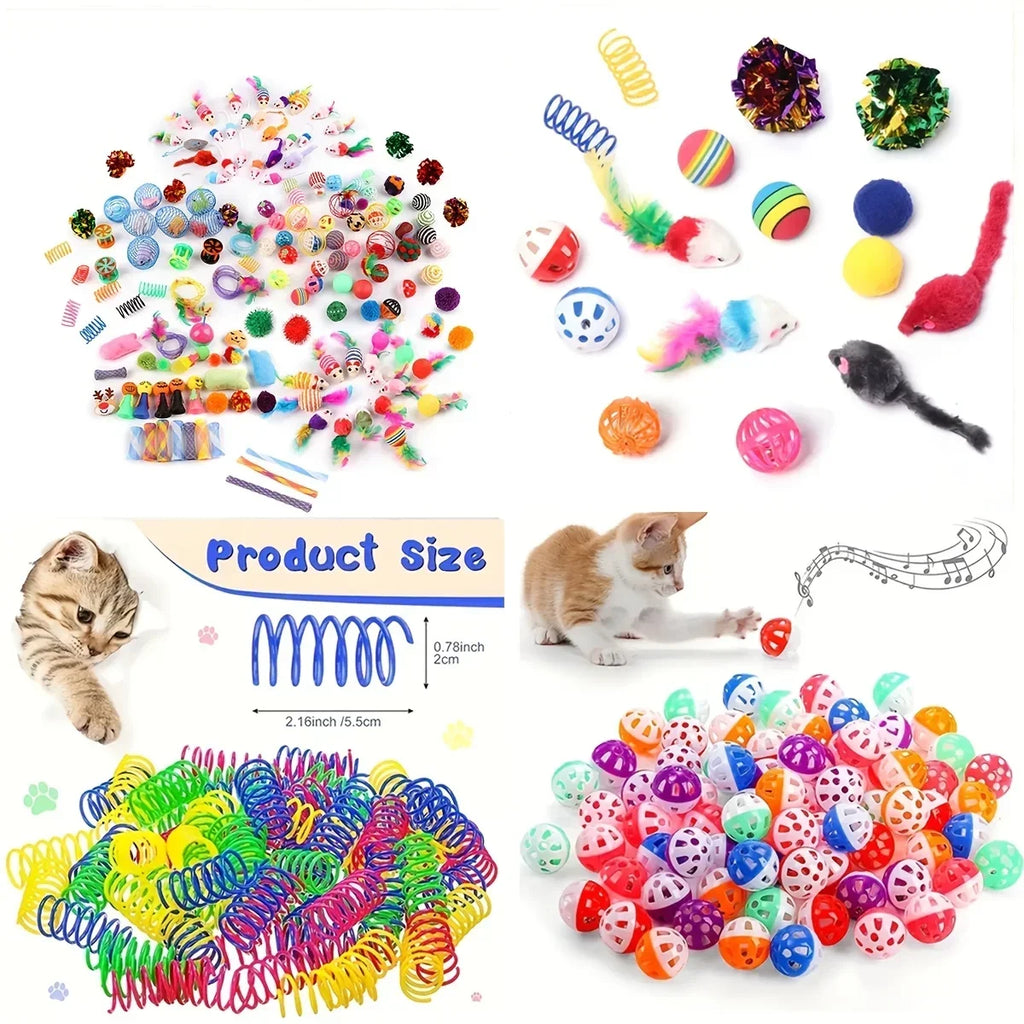 Multi-Pack Interactive Cat Toy Variety Bundle | Mixed Plastic Springs & Plush Toys Combo Set