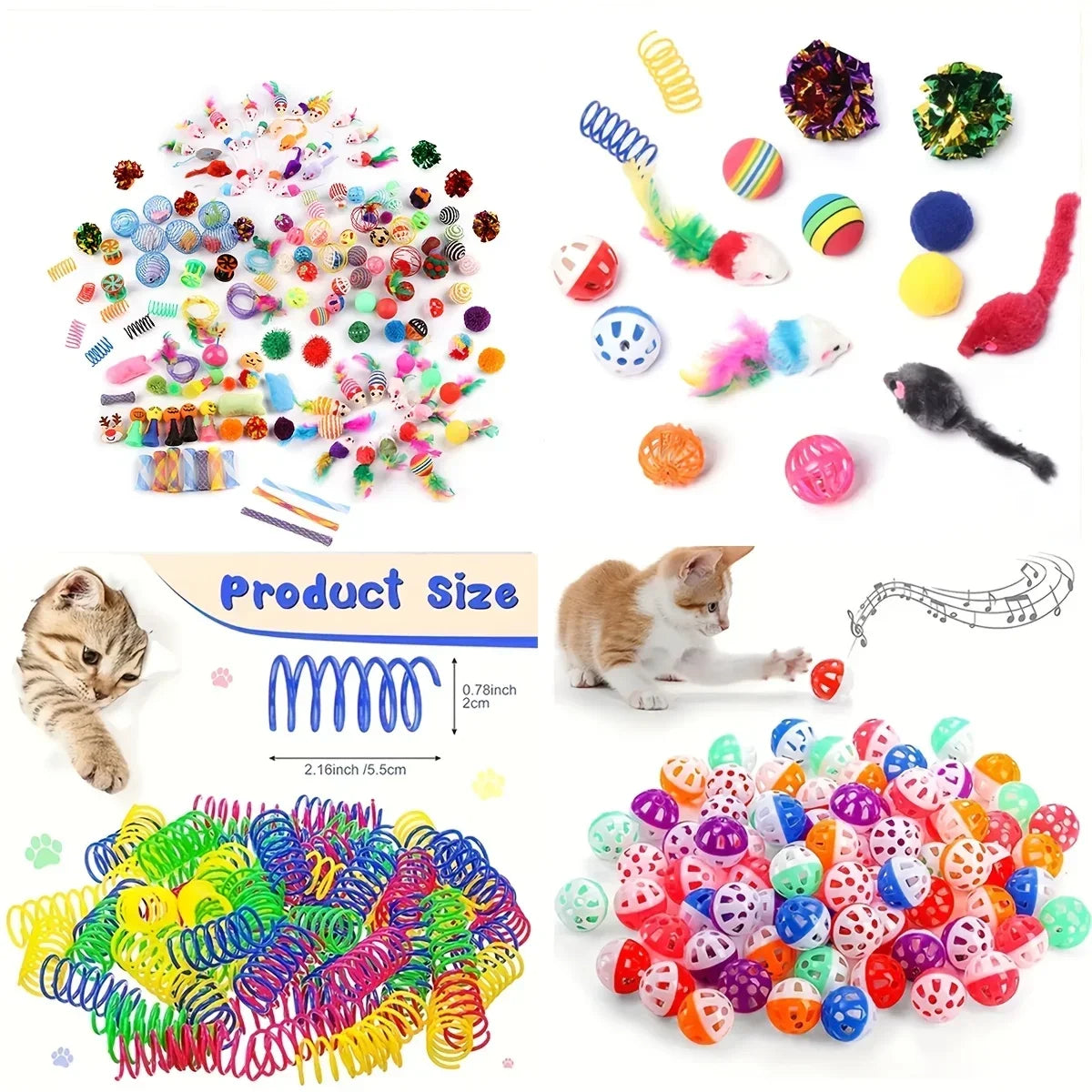 Multi-Pack Interactive Cat Toy Variety Bundle | Mixed Plastic Springs & Plush Toys Combo Set