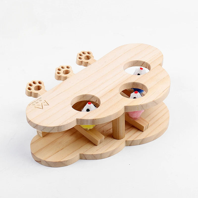 Solid Wood Interactive Whack-A-Mole Cat Toy